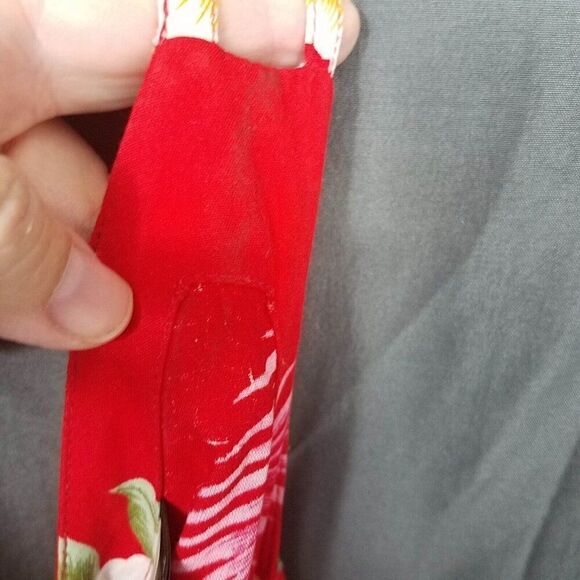 Tiki Palm Medium Red Sleeveless Floral Pull On Shift Dress Rayon Knee Length M - Picture 6 of 16